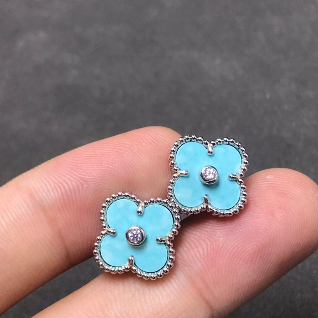 [Renovia Jewelry]CLOVER 1 DIAMOND BLUE SKY SILVER EARRINGS