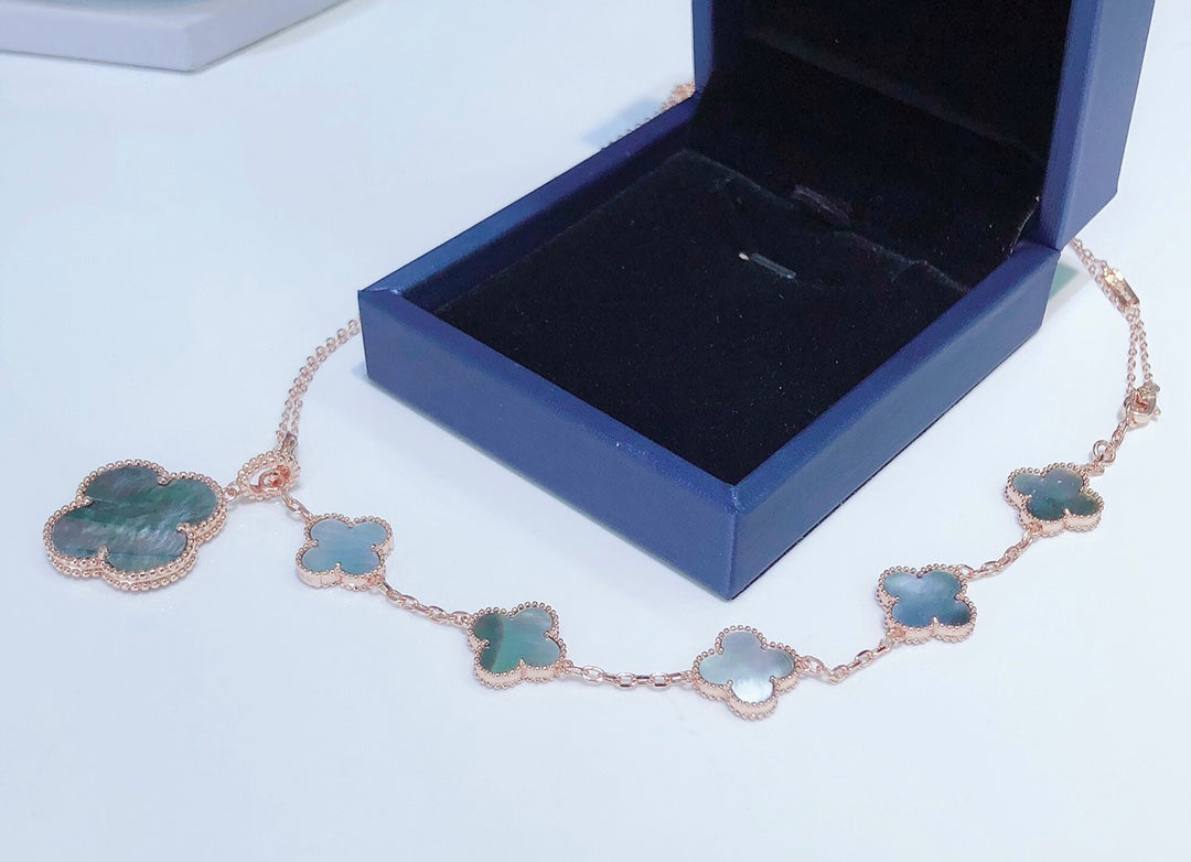 [Renovia Jewelry]COMBINED BRACELET 5 MOTIFS AND NECKLACE DARK MOP ROSE GOLD