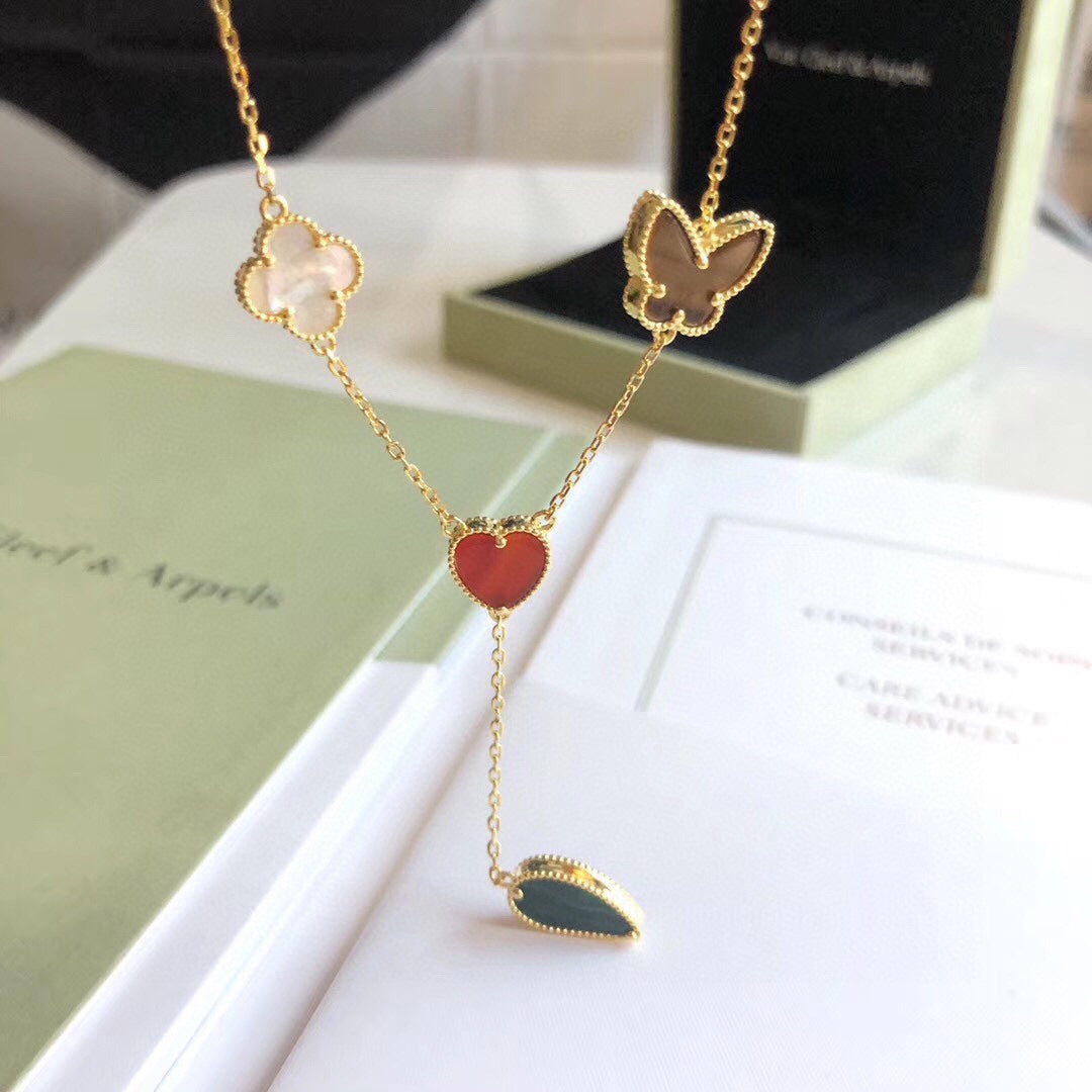 [Renovia Jewelry]LUCKY SPRING 4 MOTIFS ROSE GOLD NECKLACE