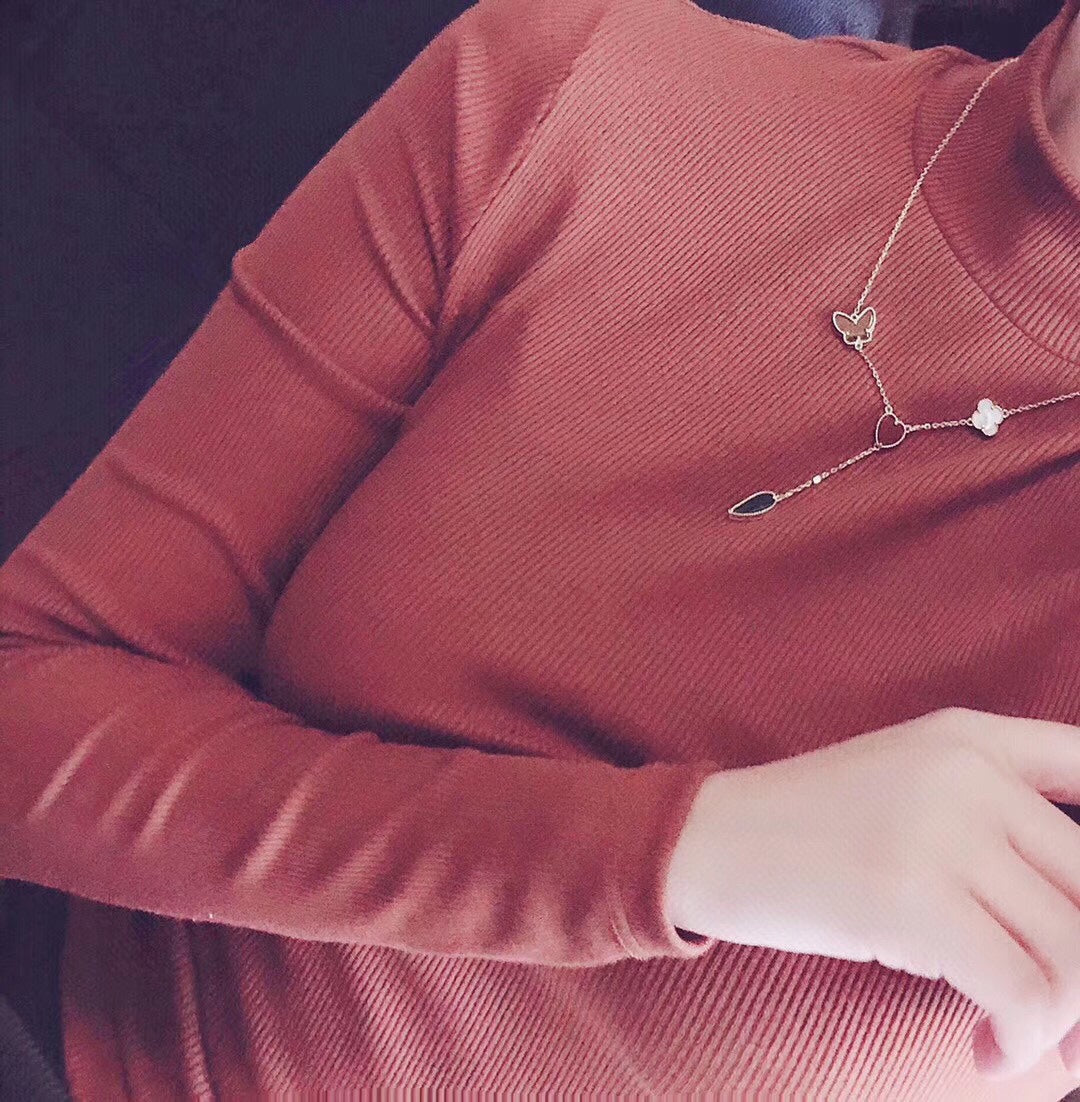 [Renovia Jewelry]LUCKY SPRING 4 MOTIFS ROSE GOLD NECKLACE