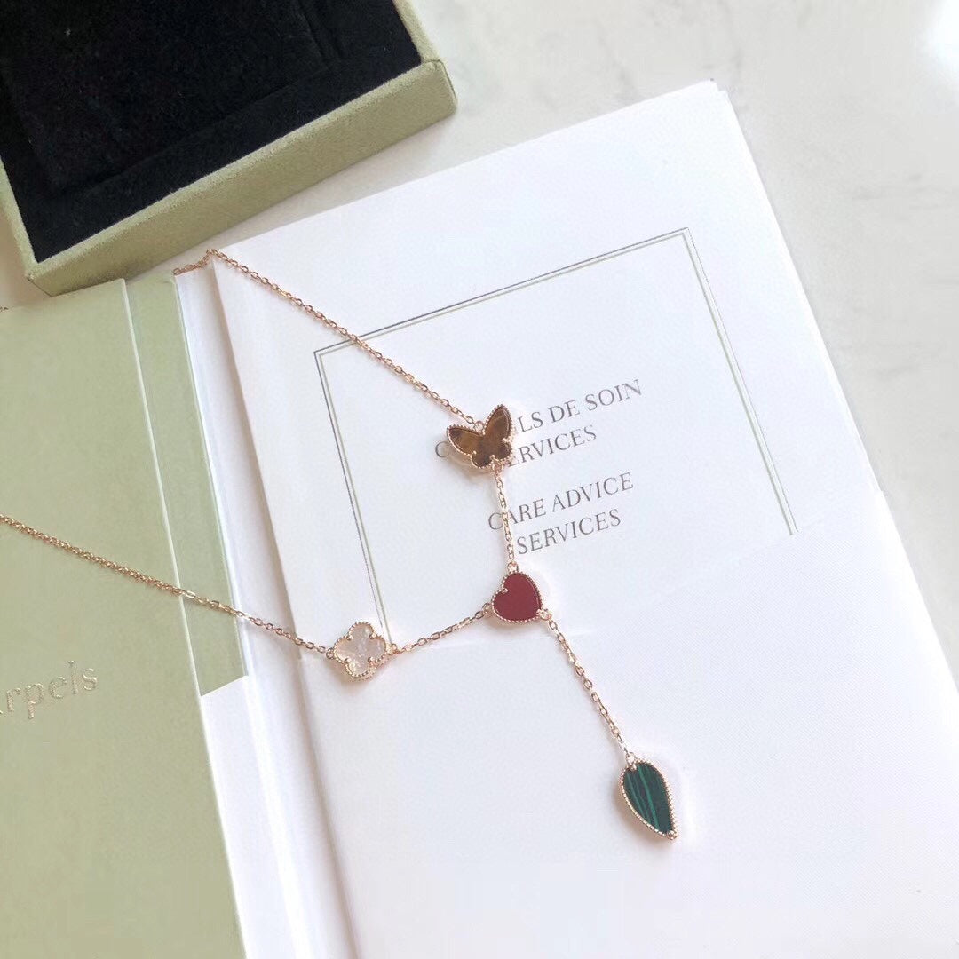 [Renovia Jewelry]LUCKY SPRING 4 MOTIFS ROSE GOLD NECKLACE