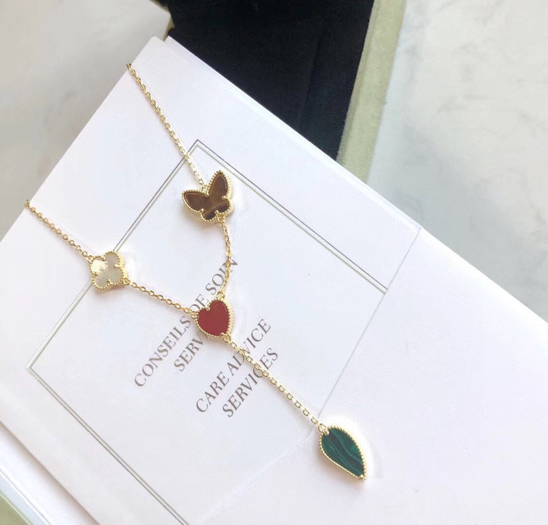 [Renovia Jewelry]LUCKY SPRING 4 MOTIFS ROSE GOLD NECKLACE