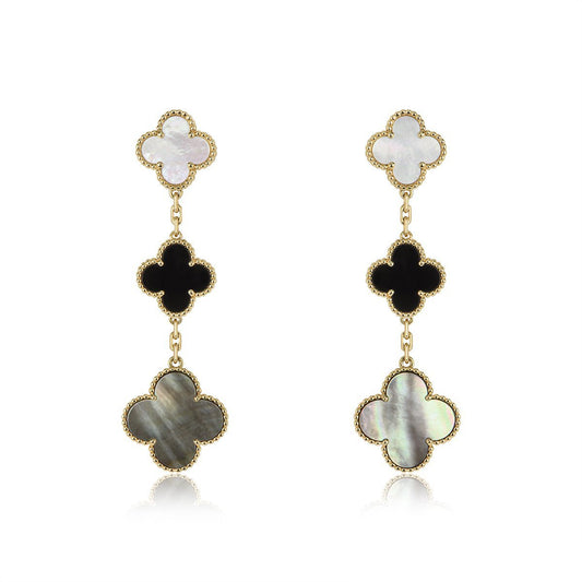 [Renovia Jewelry]CLOVER EARRINGS GOLD ONYX MOP 3 MOTIF
