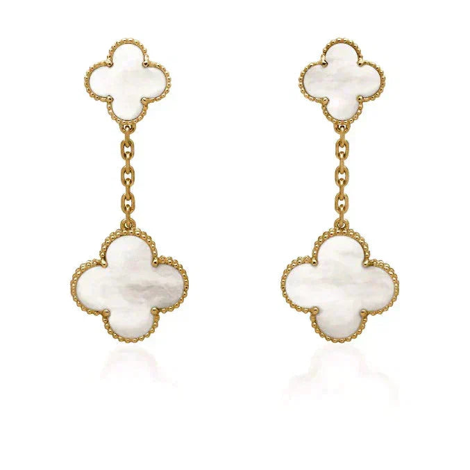 [Renovia Jewelry]CLOVER 2 MOTIF WHITE MOP EARRINGS