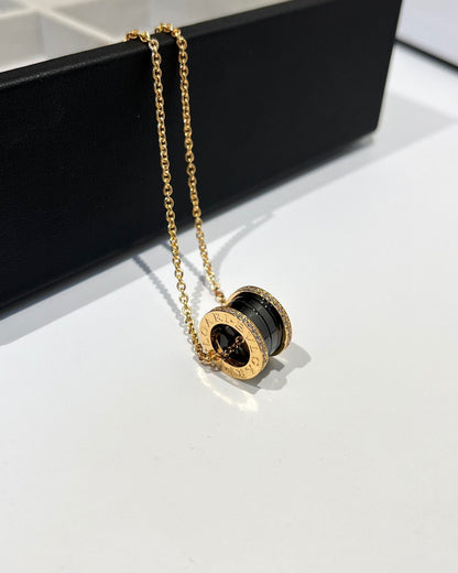 [Renovia Jewelry]ZERO 1 BLACK CERAMIC DIAMOND PINK GOLD NECKLACE
