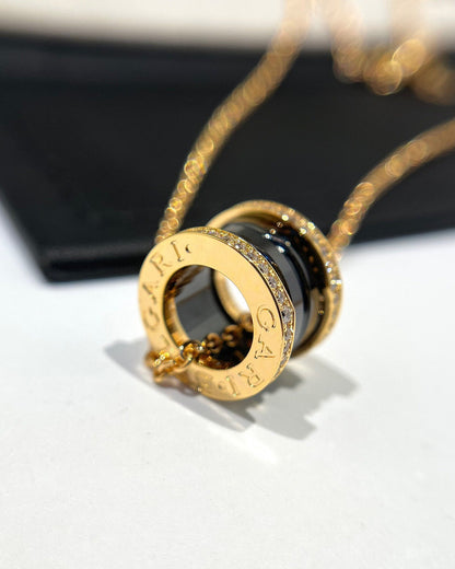 [Renovia Jewelry]ZERO 1 BLACK CERAMIC DIAMOND PINK GOLD NECKLACE