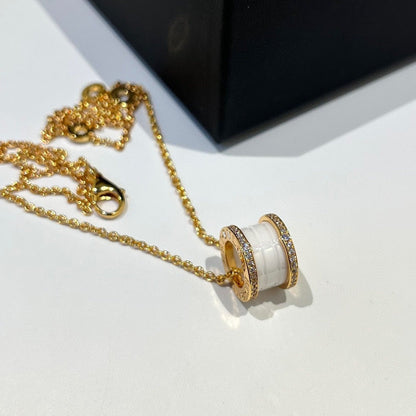 [Renovia Jewelry]ZERO 1 WHITE CERAMIC DIAMOND PINK GOLD NECKLACE