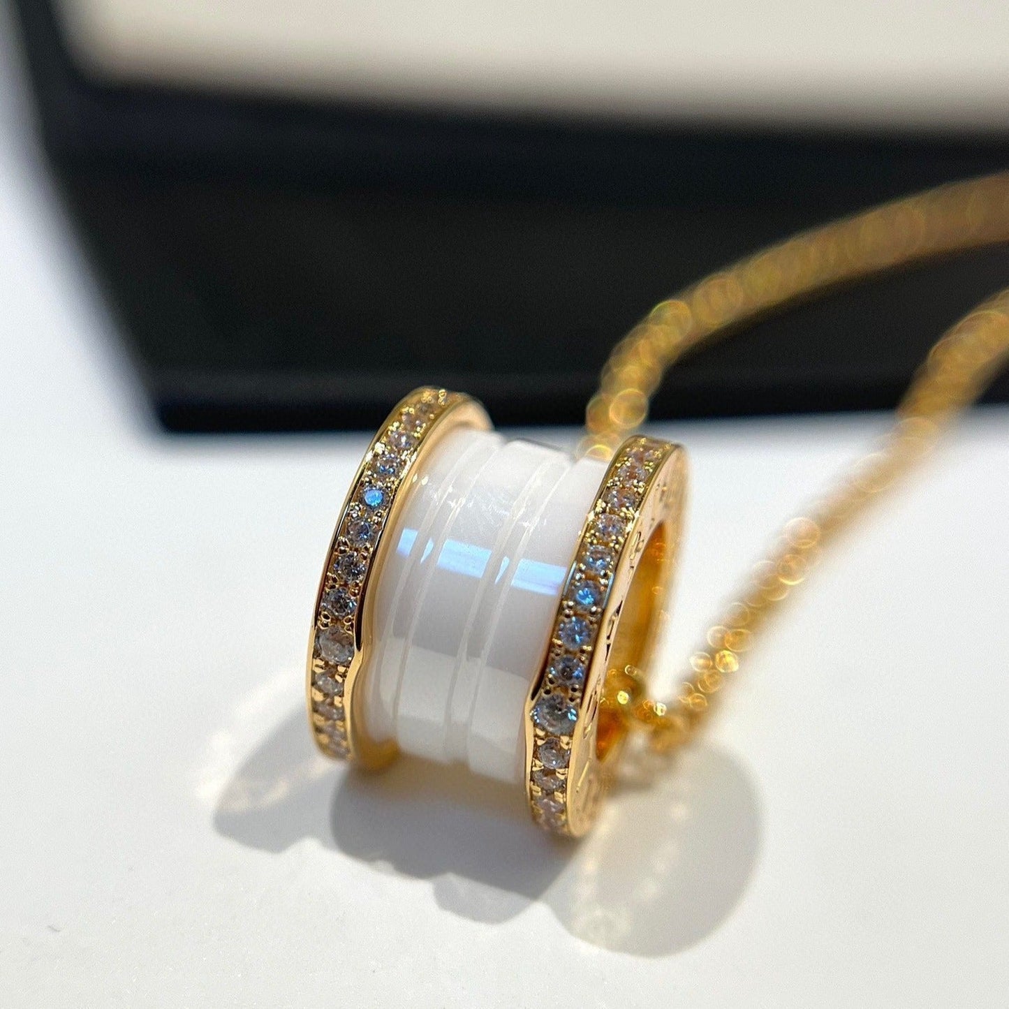[Renovia Jewelry]ZERO 1 WHITE CERAMIC DIAMOND PINK GOLD NECKLACE