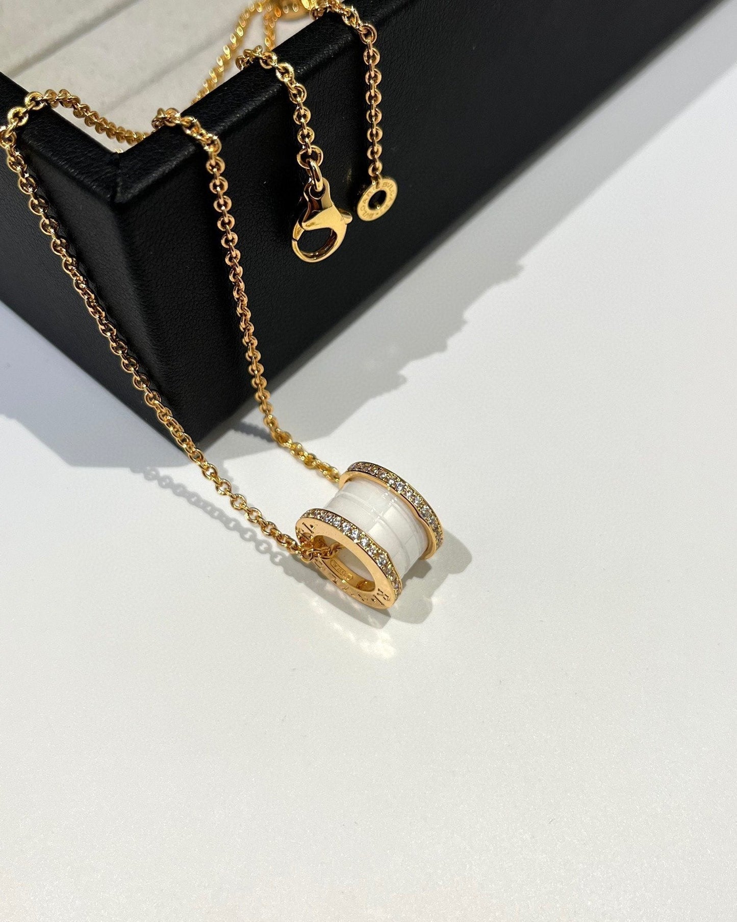 [Renovia Jewelry]ZERO 1 WHITE CERAMIC DIAMOND PINK GOLD NECKLACE